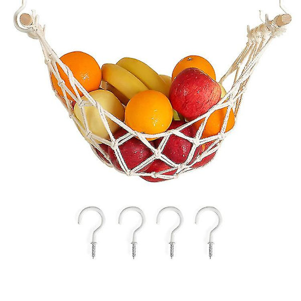 Kök Hängande Frukthängmatta Under Skåp Macrame Fruktskål För Banan Fruktförvaring Med Krokar För Köksdekor