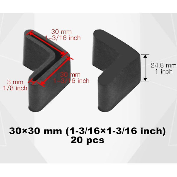 20 stk. 30mm x 30mm L-formede sorte gummifødder til møbler