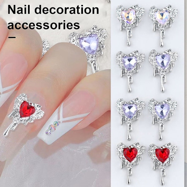 10 stk. DIY Nail Art Rhinestones Dekoration 3D Hjerte Faux Krystal på Legering Charms Kreativ Dekoration Red