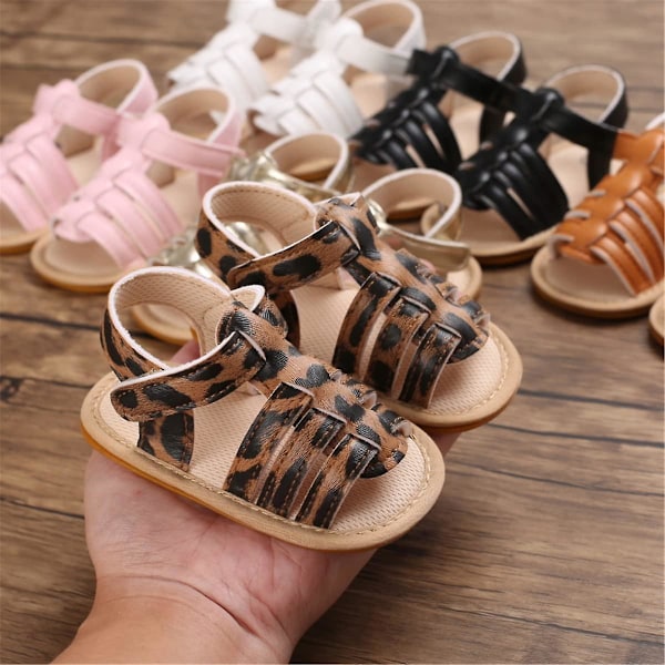 Baby jentesandaler Sklisikre myke såler T-stropp Flip Flops Småbarn Førstegangsvandrer Krybbesko 3-18 måneder 14 leopard 6-12 months infant