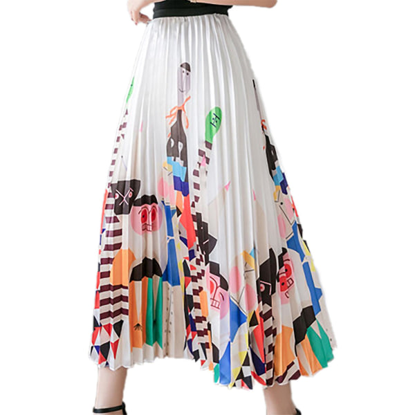Vårkjolar för kvinnor 2023, elastisk midja, veckad kjol, printed medellång halvkjol, veckad A-linjekjol