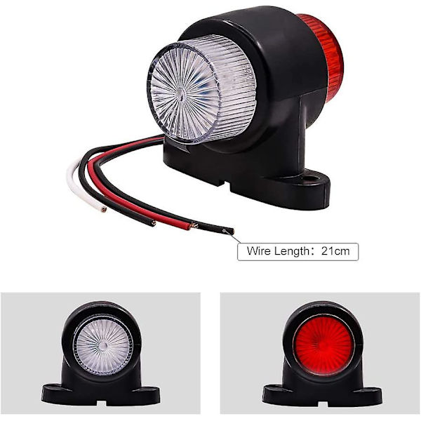 2 stk 8 LED røde og hvite tilhenger sidemarkeringslys 12v 24v