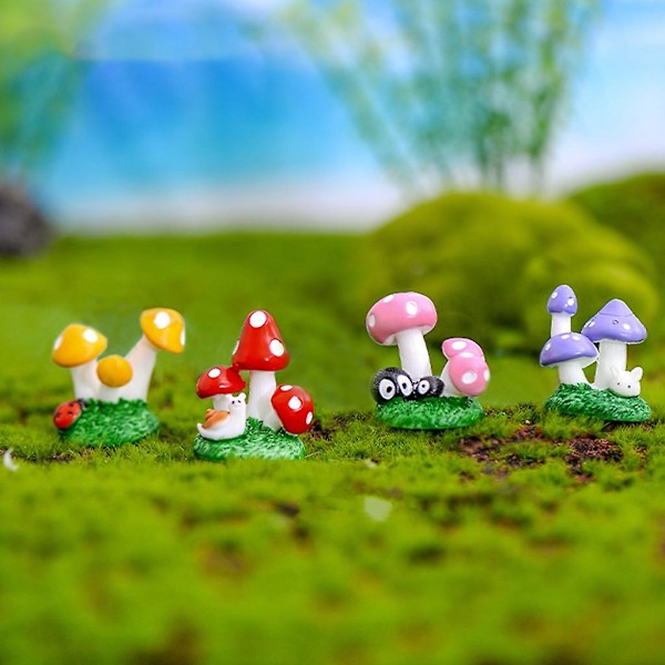 4 stk. Miniature Harpiks Svampe Mikro Landskab Dukkehus Fe Haves Dekoration