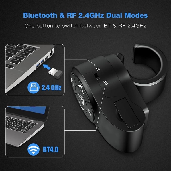 Bluetooth trådløs presentatør, Rf 2,4ghz presentasjonsklikker, fingerringfjernkontroll Powerpoint-lysbilder