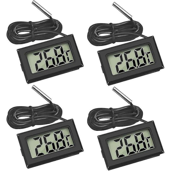Mini digitalt LCD termometer temperatur med temperatursonde sensor tester for kjøleskap frysere akvarium (4x svart)
