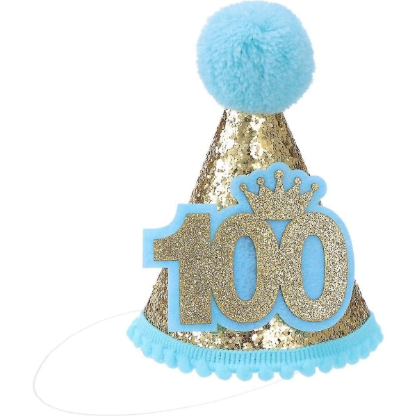 Hundrede dages funklende konisk hat med justerbar børnefødselsdagshat (blå)
