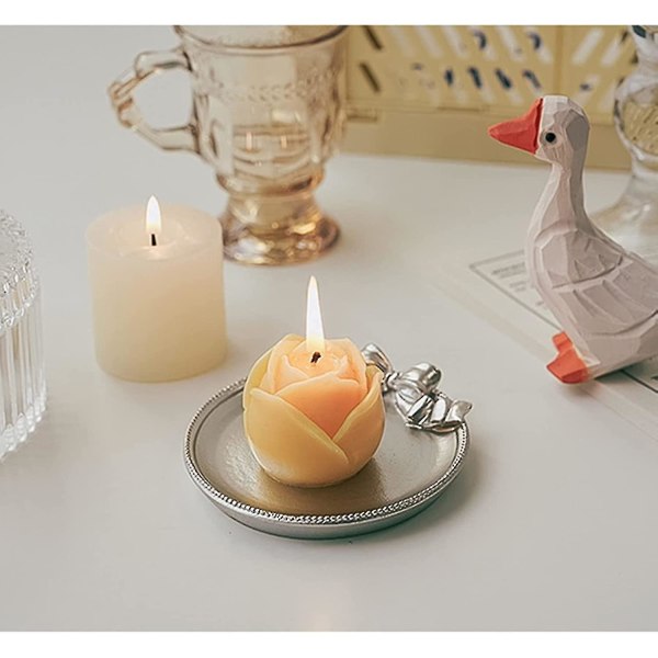 Pyöreä kynttilätarjotin, koristeellinen kynttilätarjotin tarjotin aluslautanen, pieni hopeinen kynttilänjalka Kynttilänjalka- set Olohuoneen ruokapöytä Koti D