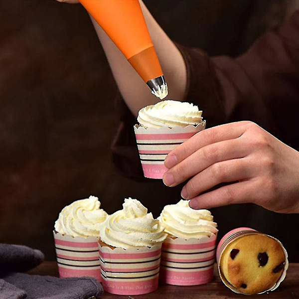 Genanvendelig konditorpose i silikone, orange, til frosting og dekoration af fudge (4 stk.)