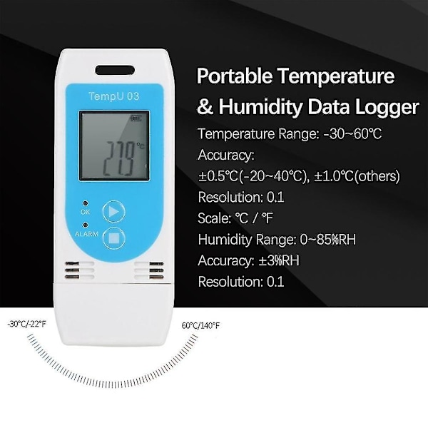 Tempu 03 Usb Temperatur- og fuktighetsdatalogger Gjenbrukbar Rh Temp Datalogger Opptaker Humiture Recordi