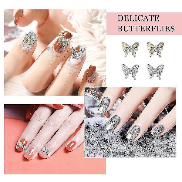 48 st 3D fjärilsnagelsmycken kristaller diamanter nagelstenar fjärilsrhinestones för nageldekor silverguld 3D fjärilsnageljuveler för kvinnor flicka