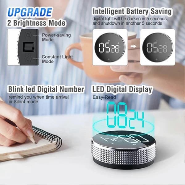 2X Magnetisk Digital Timer til Køkken Madlavning Brusebad Studie Stopur LED Tæller Alarm Påmindelse Manuel Black & silver