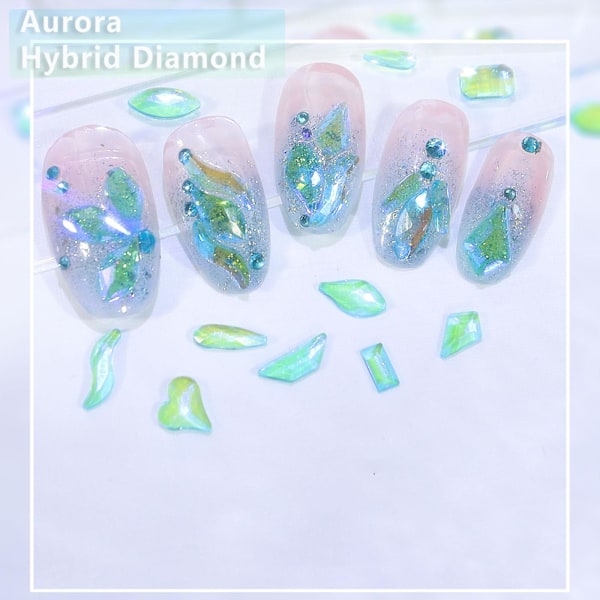 3D Aurora neglekunst rhinestones multiform neglekrystaller DIY-håndværk skinnende neglekunst dekoration neglekunst designs ædelstene Green