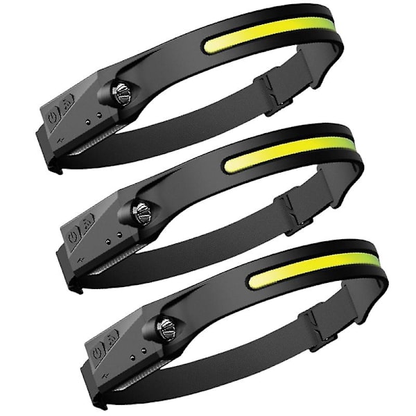3 stk. Indikator Hodelykt USB Ladbar 1200MaH Led Hodelykt Hodelommelampe Utendørs Camping Fiske Hodelykt Lanterne