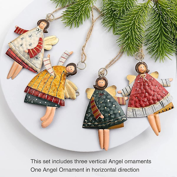 Jultomte-prydnader för julgran, dansande flygande tennsänglar (set med 12)