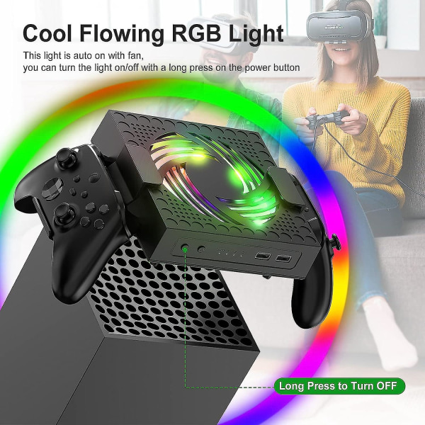 Kylfläkt för Xbox Series X-konsol med Rgb LED-ljus, 3 växlar justerbar fläkthastighet, med 2 hållare, Xbox Series X-tillbehör