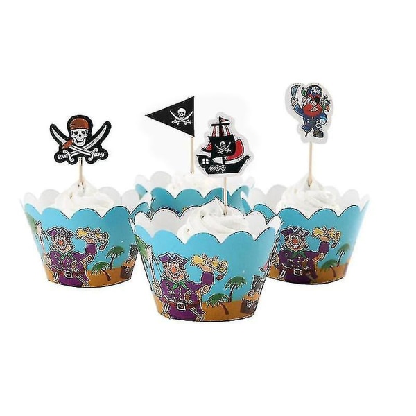 48 stk Pirate Series Cupcake Wrappers Toppers Sæt til fødselsdagsfest Baby Shower dekoration