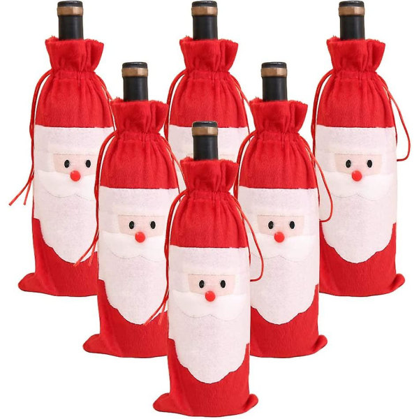 Viinipussit, 6 viinipullon lahjapussia, joissa on kiristysnyörillinen joululaukku