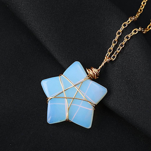 Pentagram Stjerne Vedhæng Naturlig Opal Halskæde Wire Wrapped Sten Vedhæng Choker