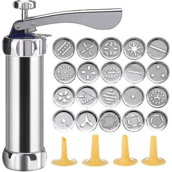Tryk Aluminium Tryk Sæt Cookie Maker Kage Tryk Med 20 Tips Og 4 Tynde Dej Spray Tips Rustfrit Stål Sølv Gratis Forsendelse