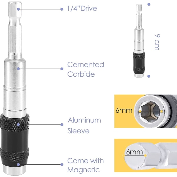 Magnetisk bitholder 1/4\", lang bitholder, magnetisk spindel boretip