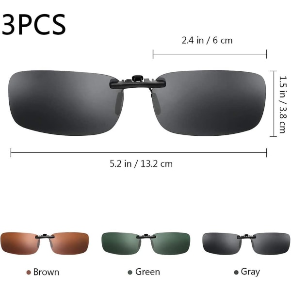 3 stk Clip polariserte solbriller Linser Uv solbriller solbriller utendørs solbriller klips solbriller for menn kvinner