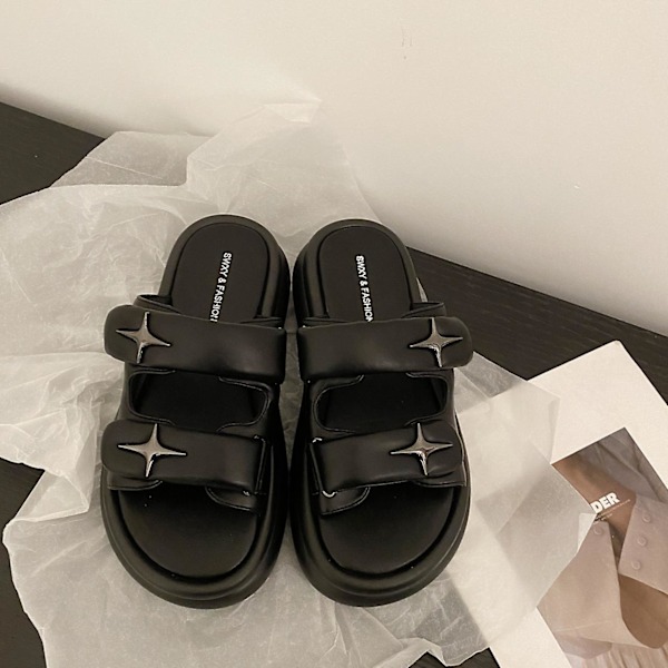 Lærplattformsandaler og sandaler black 40