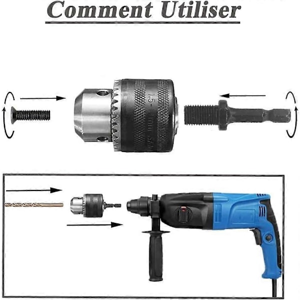 1,5-13 mm 6,35 mm Hex Skaft Hurtig Skift Borpatron Adapter, 1/2-20UNF Borpatron Konverter med Patronnøgle til Elektrisk Boremaskine Konvertering