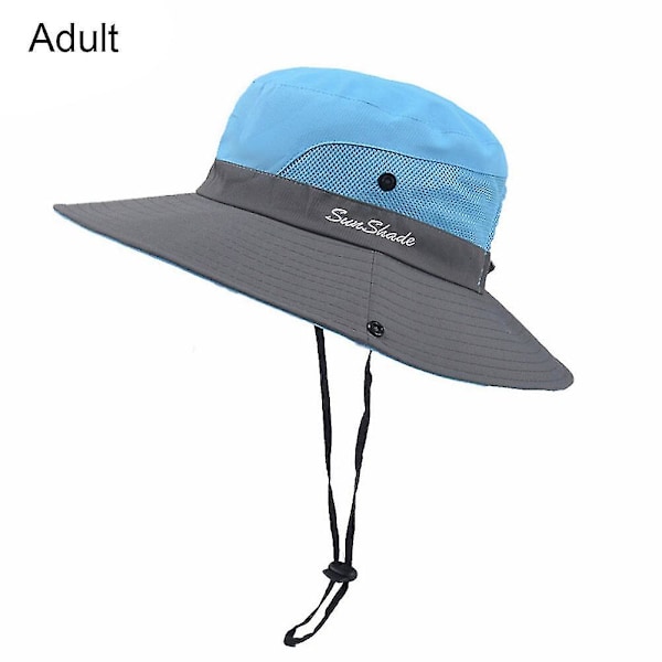 Vandringshatt Hästsvans Fiskarstil Andningsbar Bergsmössa För Föräldrar UV-skydd Sommar Dam Utomhus Solskärm blue 52-54cm