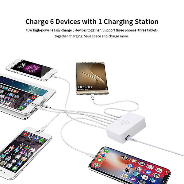 Multifunktionel højhastigheds 10-ports USB AC til DC strømstik USB opladningsstation rejseoplader til smartphones, tablets og andre USB-drevne enheder