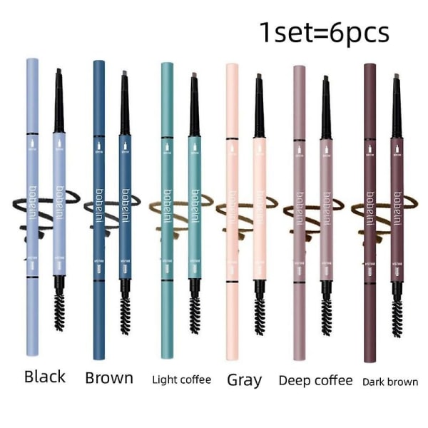 Automatic Rotation Brow Tint Double Head Eye Makeup Triangle Eyebrow Pen Natural Long-lasting Easy Painting Eyebrow Pencil A Set Of Six Colors