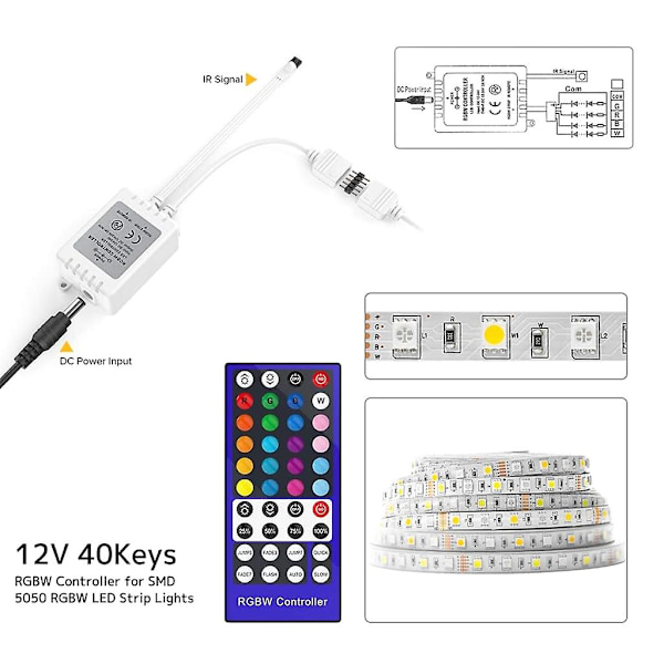 5050 RGB RGBW RGBWW LED-remsa 40 knappar fjärrkontroll på/av-knapp