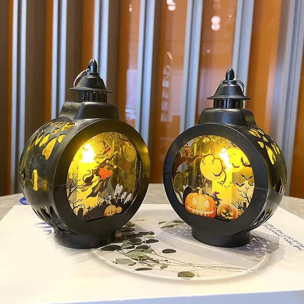 Halloween Dekorative Pejs Lampe Transparent Vindlampe Bærbare Lanterner witch