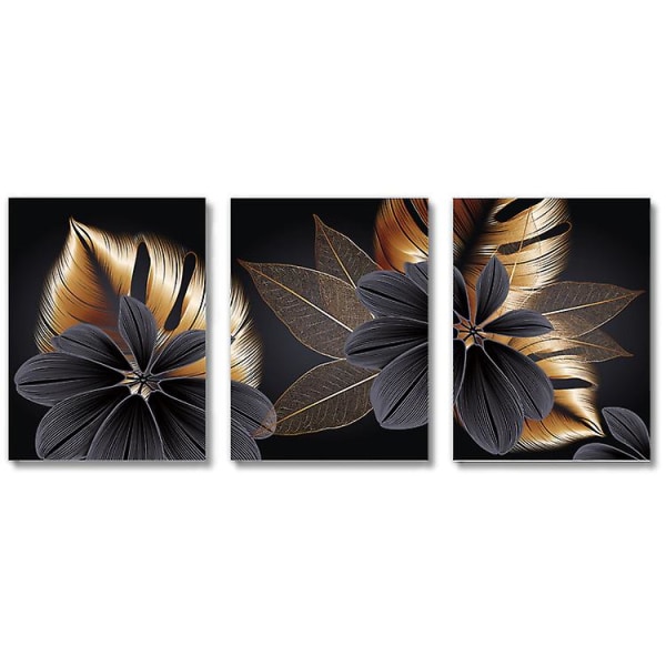 Stykker Vægindretning Stue Soveværelse Moderne Vægkunst Gave Billeder Guld Grønne Blomsterplanter Rammeløse 40*60cm