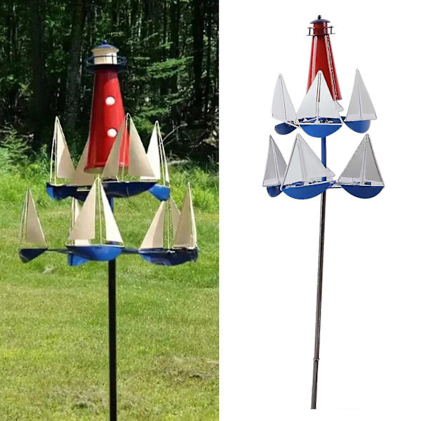 Segelbåt väderkvarn metall ljus färg fyr segelbåt dekorativ konst stil skulptur gård trädgård
