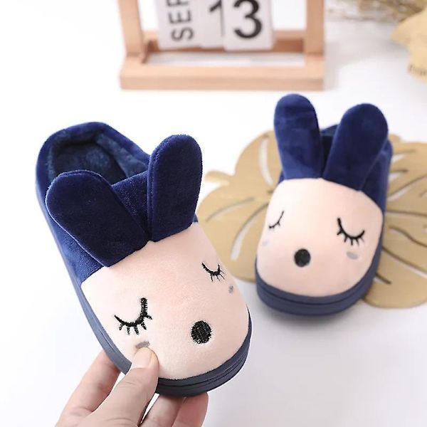 Söta barns bomullstofflor pojkar flickor halkfri plysch fleece skor blå blue 34/35