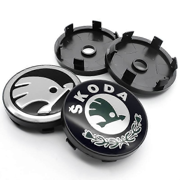 4 st 56mm 60mm Bilhjul Navkapsel Fälglock Emblem Dekaler Tillbehör För Skoda Rapid Octavia Fabia Superb Kodiaq Kamiq 56mm silver