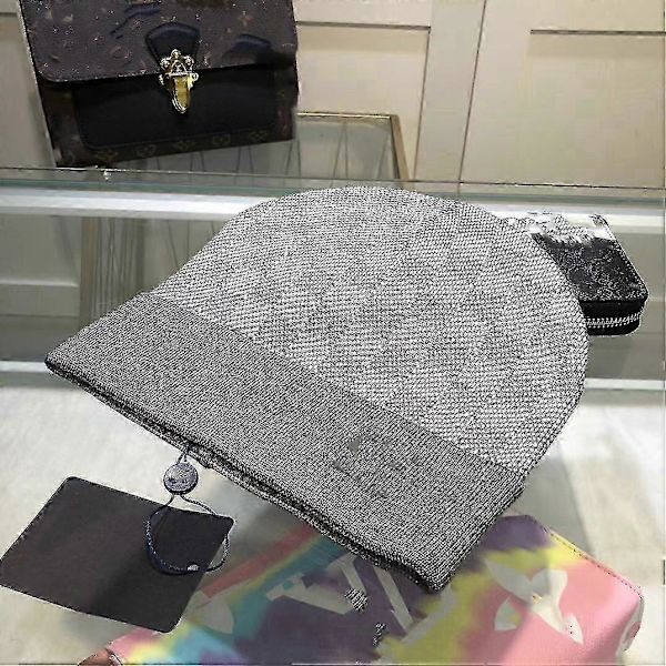 Ny ankomst Designer Letter Trykt Sjakkbrett Vinterlue Myk Varmt Strikket Beanie Hater-Utmærket gray