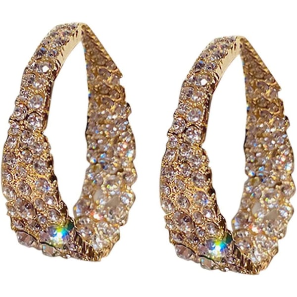 1 par Diamond Hoop øredobber for kvinner, nål Elegant Shinning Luksus runde diamantøreringer, glitrende øredobber