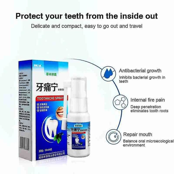 3 stk Tannpinespray Øyeblikkelig smertelindring oral tannpleie Effektiv tannbehandling