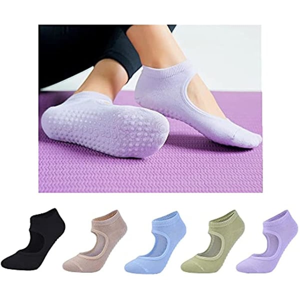 5 par yogasokker til kvinder skridsikre ideel, skridsikre sokker Bomuld pilates sokker til yoga, pilates, ballet, dans
