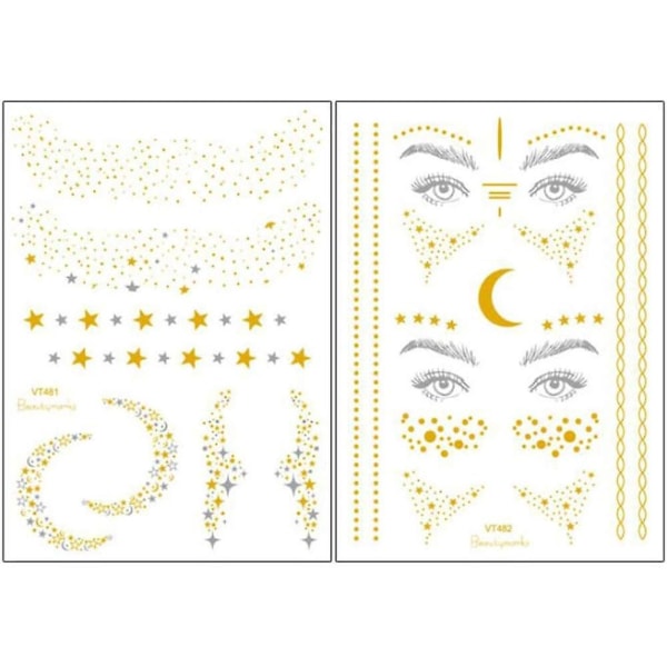 2 Pieces Face Face Tattoo Stickers Metallic Tattoo Stickers Flash Tattoos for Girls and Young Women