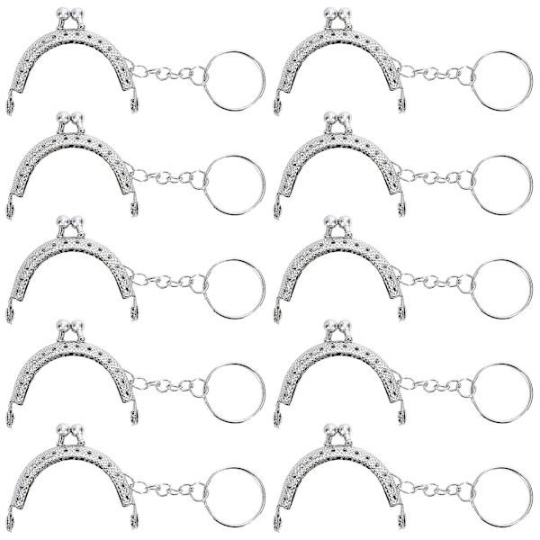 Retro Metalliska Plånboksramar 5cm Halvcirkelformade Präglade Myntpåse Ram Med Nyckelring För Plånbokstillverkning DIY Sömnad Hantverksprojekt 10 Stycken (silver)