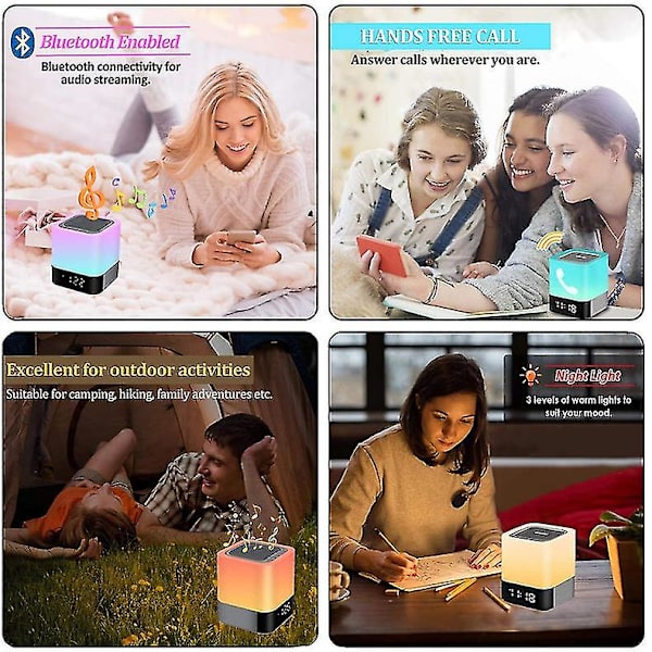 Led-värinen Bluetooth-kaiutin, kannettava USB-yövalo, herätyskello, taputusvalo, langaton ääni