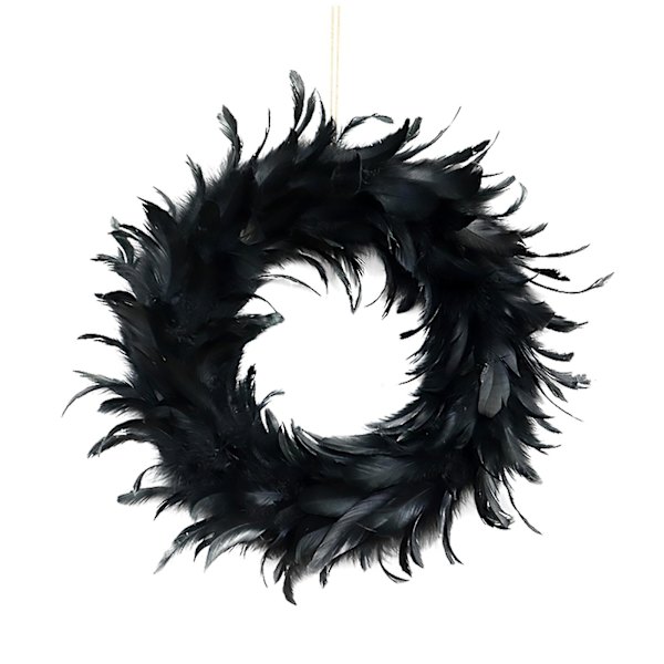 Halloween Svart Fjäder Blomkrans Vägg Dörr Hängande Festival Fest Dekor