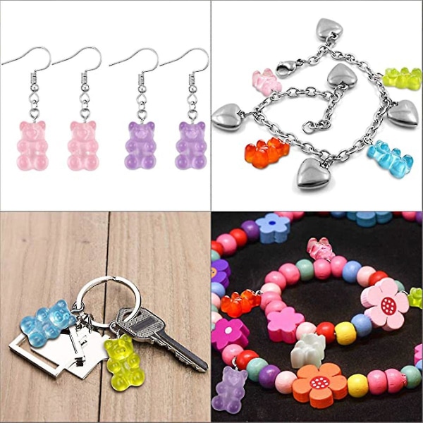45 stycken färgglada björnhänge hartsbjörn nyckelring DIY smycken halsband, 9 färger