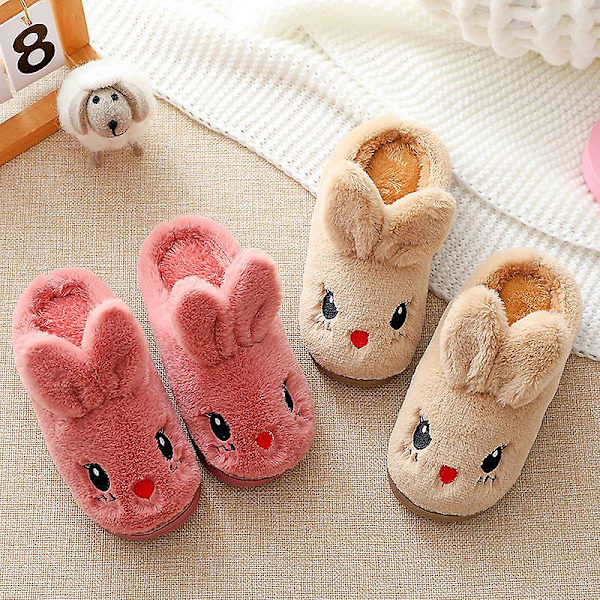 Söpöt lasten puuvillaiset tohvelit, tytöille ja pojille, liukumattomat plyysi fleece -tossut - pinkki pink 24/25