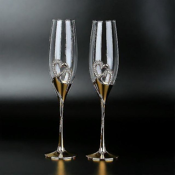 2 stk/sæt Bryllup Krystal Champagneglas Guld Metal Stand Flutes Vinglas Bæger Festelskere Valentinsdagsgaver 200ml
