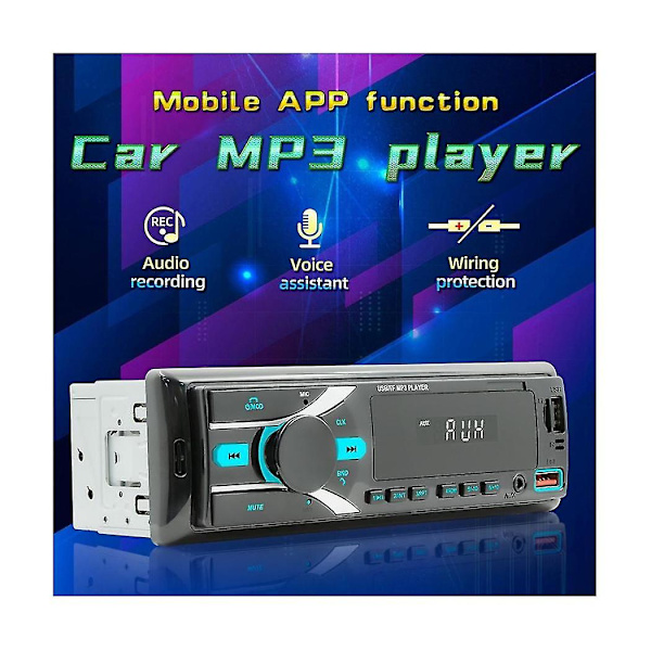 Auton radio, autoradio Bluetooth, yksi DIN MP3-soitin, sovellusohjauksella, AM FM -radio, Aux-tulo, 2 USB R