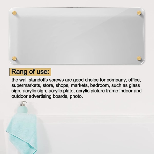 8-pakke avstandsskruer 3/4 X 6/5 tommers gullskilt avstandsstykker Hengende akrylbilderamme Reklame