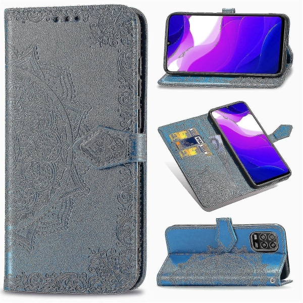 Xiaomi Mi 10 Lite 5g veske Lær lommebokdeksel Emboss Mandala Magnetic Flip Protection Støtsikker - Blå